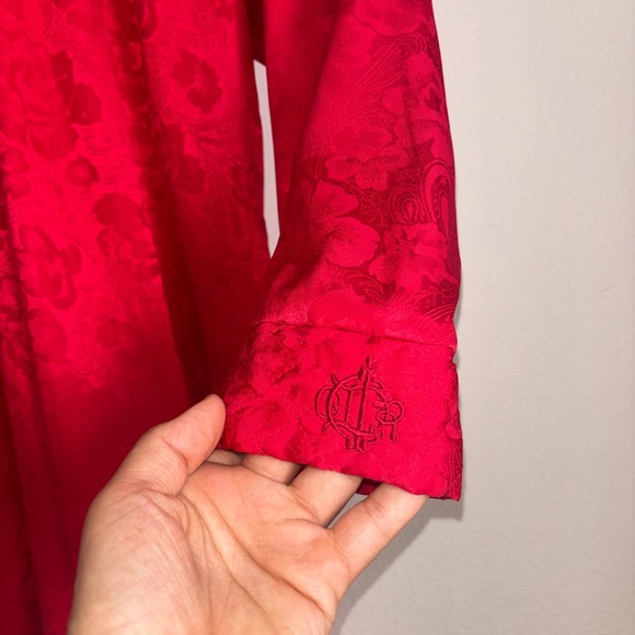 Christian Dior Vintage Nightgown Red Polyester Dress Petite Small Long Sleeve S - Picture 6 of 7